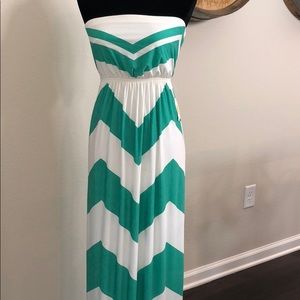 NWT Green & White Chevron Maxi Dress